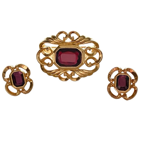 Signed Demi-Elegant Parure Brooch & Earring Set - Picture 6 of 12